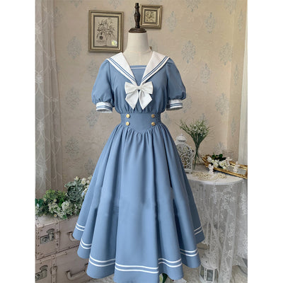 Beleganty~Sea and Wind~Version 4.0 Retro Sailor Lolita OP Dress S(one piece collar on back) grey blue 
