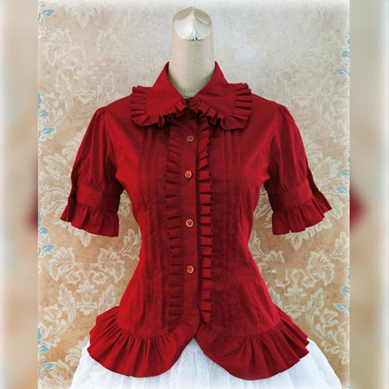 Strawberry Witch~Multicolors Short Sleeve Cotton Lolita Blouse S wine red 