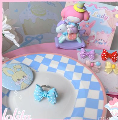 (Buyforrme)Bear Doll~Kawaii and Sweet Lolita Bowknot Ring blue  