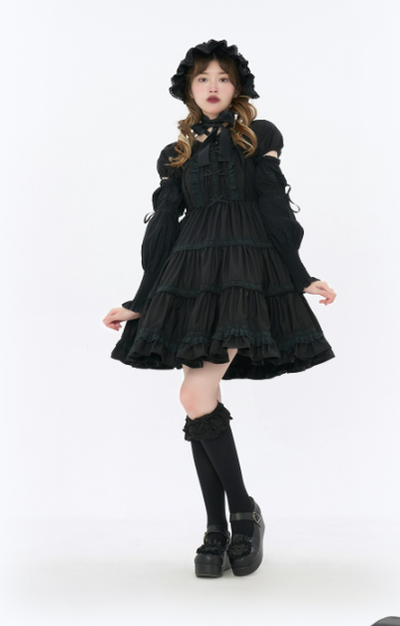 Bacio Bouquet~Doll Story~Sweet Lolita OP Dress with Mini Sleeves S black 