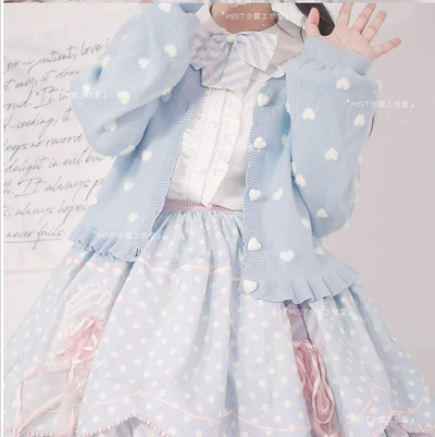 MIST~Little Heart~Sweet Lolita Thick Cardigan Sweater Coat S blue 