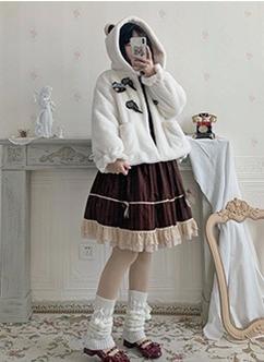 With Puji~Bear Fresh Milk Tea~Kawaii Lolita Lamb Wool Coat   