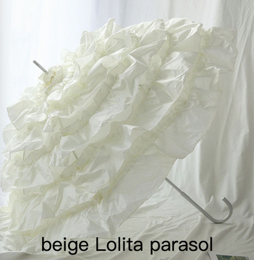 Kaola Jiaju~Princess Wedding Lolita Tiered-Ruffle Parasol Multicolors beige Lolita parasol  