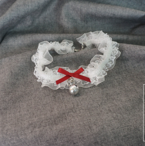 MaoJiang Handmade - Kawaii Lolita Lace and Bell Choker wine red