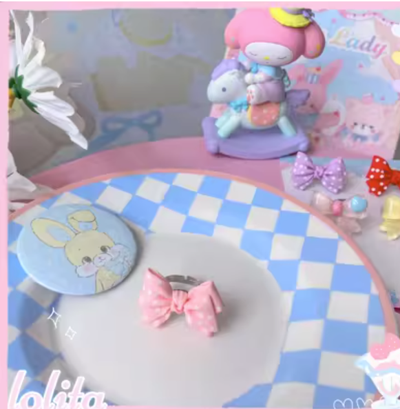 (Buyforrme)Bear Doll~Kawaii and Sweet Lolita Bowknot Ring pink  