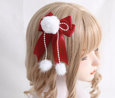 Xiaogui~New Year Qi Lolita Headdress Top Hat No.4 large bow + mink hairballs  