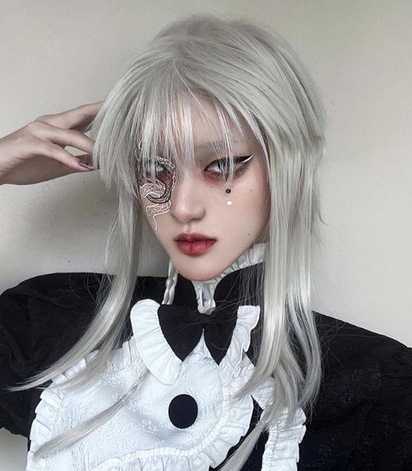 Pippi Palace~Deicide~Gothic White Gray Full Head Lolita Wig   