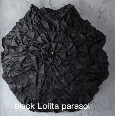 Kaola Jiaju~Princess Wedding Lolita Tiered-Ruffle Parasol Multicolors black Lolita parasol  
