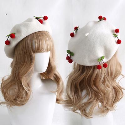 Xiaogui~Cherry Round Red Lolita Beret Multicolors M（56-58cm） red cherry+white beret 