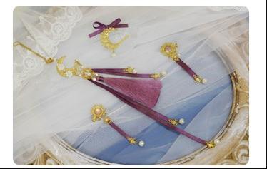 NyaNya - Bright Moon On The Sea - Lolita Headdress and Accessories moon Luxury four-piece set- purple