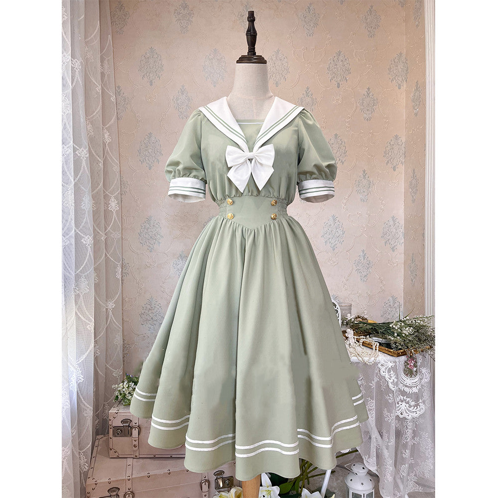 Beleganty~Sea and Wind~Version 4.0 Retro Sailor Lolita OP Dress S(one piece collar on back) grass green 