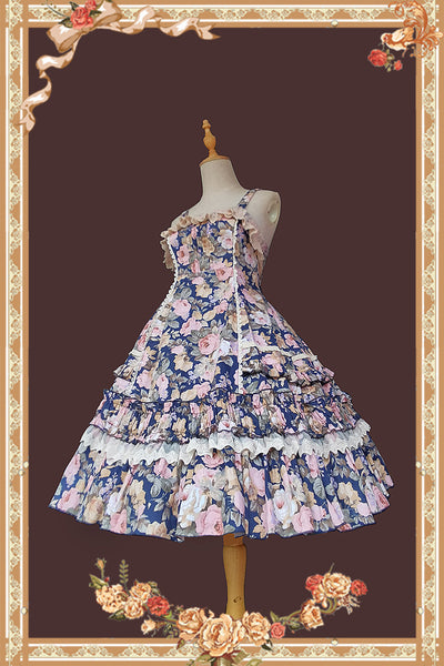 Infanta~Rose Garden~Cotton Floral Lolita JSK Dress S blue 