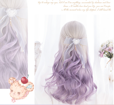 Hengji~65cm Long Curly Blonde Purple Gradient Wavy Wig   