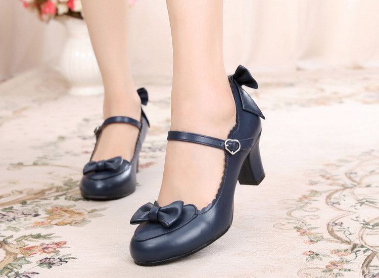 Sosic - Kawaii Lolita Round Toe Shoes 33 navy blue