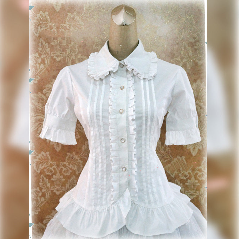 Strawberry Witch - Multicolors Short Sleeve Cotton Lolita Blouse S white