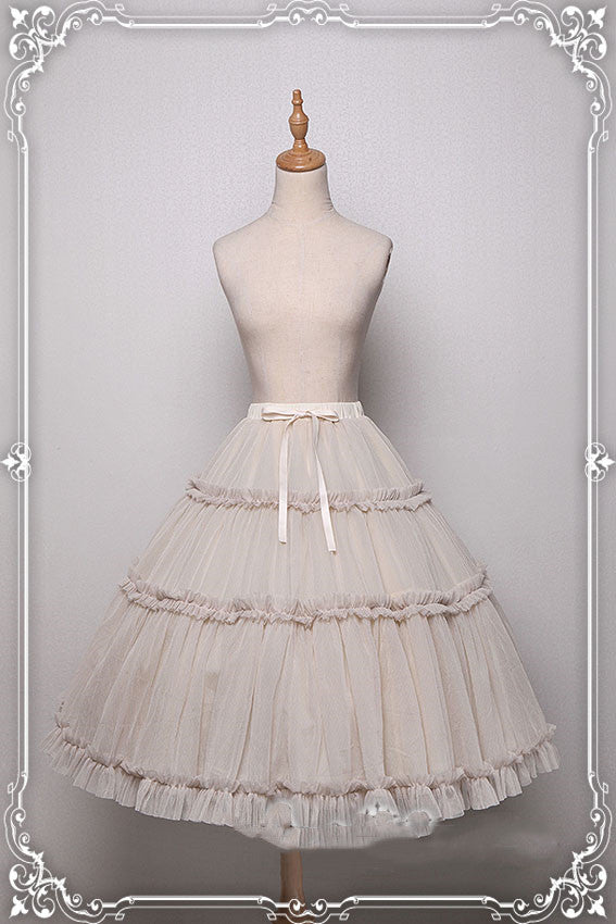Krad Lanrete~Elegant Long and Short Lolita Petticoat Free size gauze SK (long version)-ivory color 