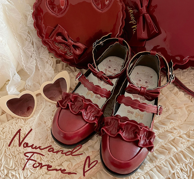 Sheep Puff - Kawaii Lolita Shoes Multicolors 35 red