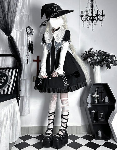 ZhiJinYuan~Spider Witch~Gothic Lolita Dark-theme Cobweb Unique OP   