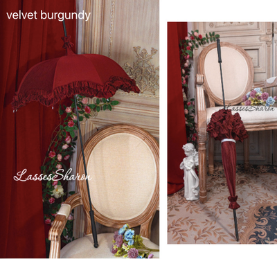 Handmade European Style Vintage Flounce Lolita Parasol Multicolors pagoda-shape velvet burgundy 