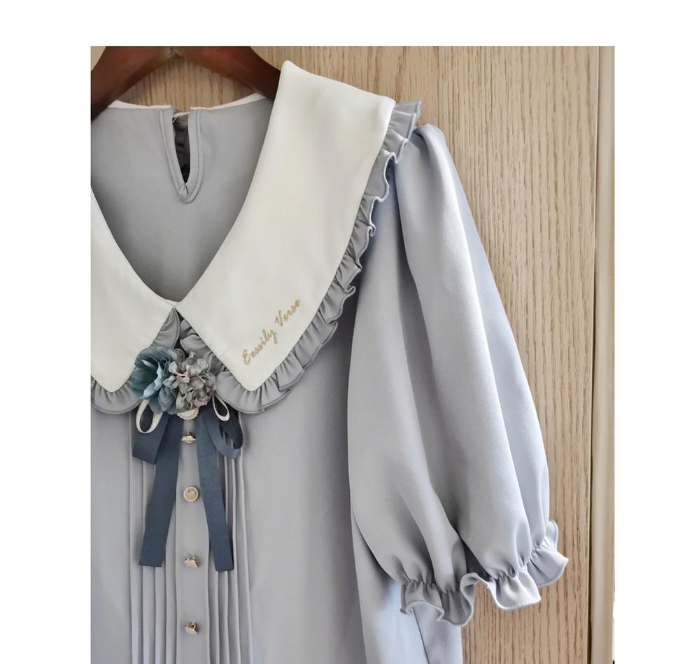 Eessily Verse~Spring Picnic~Embroidered Han Lolita Suits S powder blue short sleeve shirt 