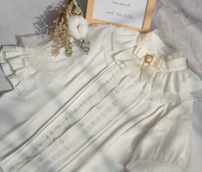 Kencrlo~Dim Moonlight~Classic Lolita Chiffon Yarn Inner Blouse S short sleeve white blouse 