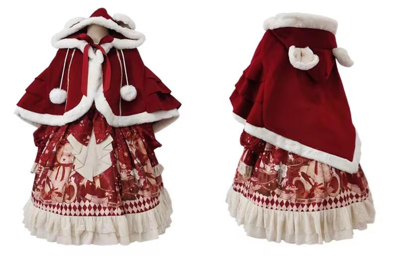 Your Princess~Bear Gift~Kawaii Lolita Christmas Dress and Cape S short cloak 