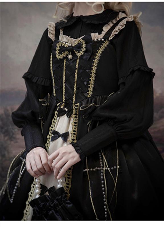 CastleToo~Starry Night Ballet~Black Gold Lolita Jumper Skirt   