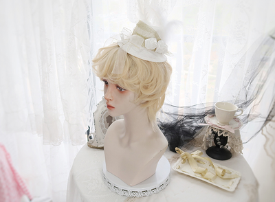 Pippi Palace~Lolita Short Curly Wig Pale Gold Air Bangs   