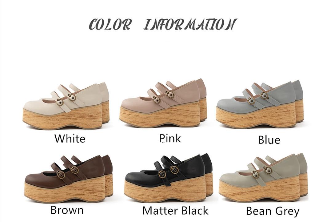 MODO~Pointed Toes Thick-Soled Wood Grain Shoes