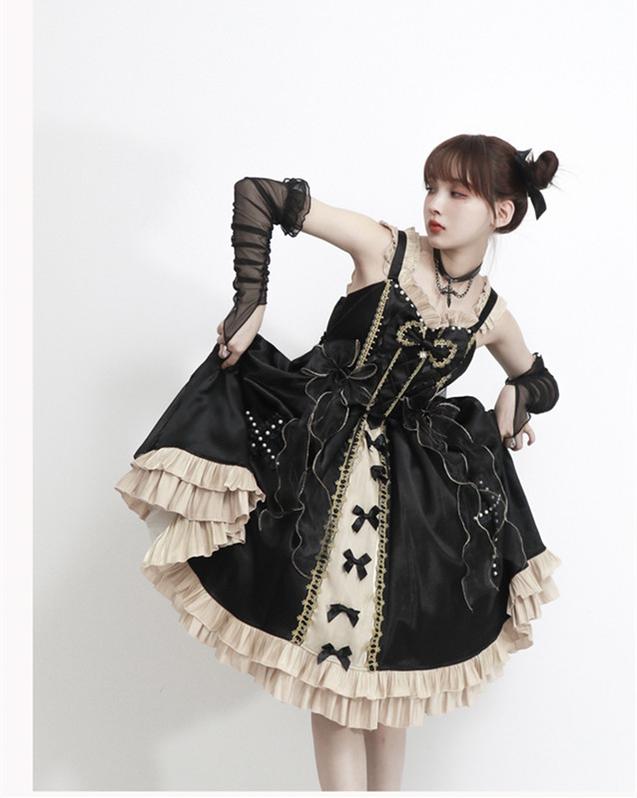 CastleToo~Starry Night Ballet~Black Gold Lolita Jumper Skirt   