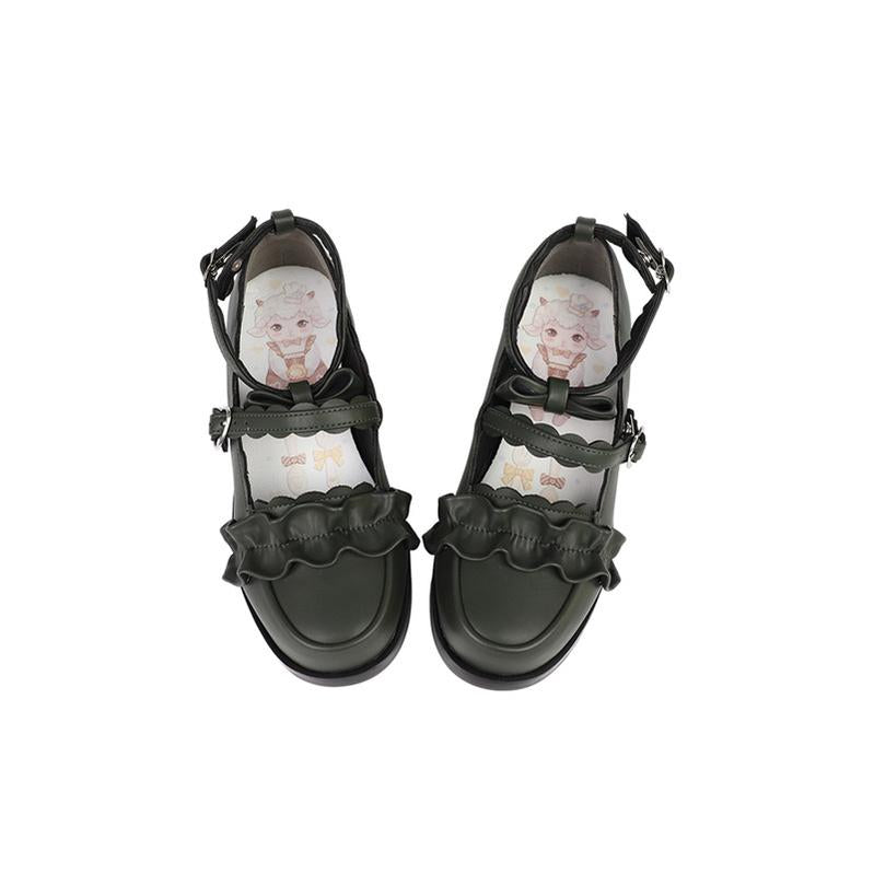 Sheep Puff - Mei Lulu - Lolita Japanese Lace Single Shoes 34 dark green