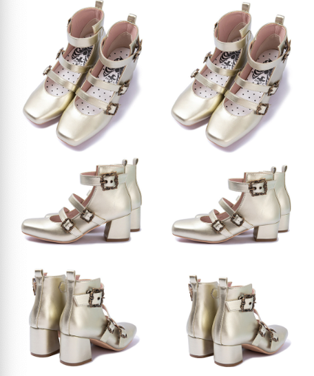 MODO - Vintage Elegant Lolita Three-buckle Mary Janes Shining Shoes 34 Golden(5.8CM)
