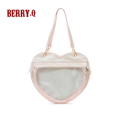 BerryQ~Casual lolita Ita Bag Transparent Heart-shaped Daily Bag pearized pink  