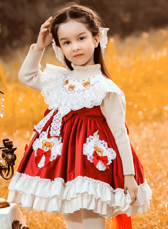 Red Kid Lolita Autumn Princess Dress   