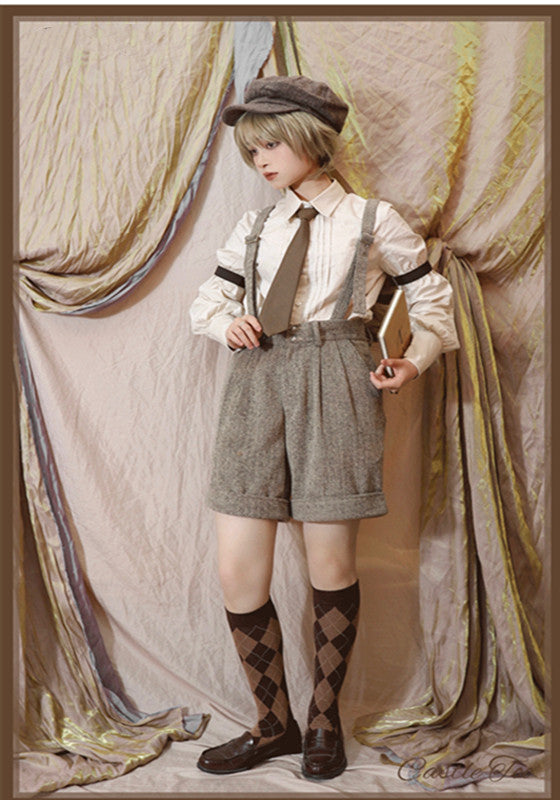 CastleToo~London Street~Academic Style SK and Suspenders Uniform free size shorts only-brown 