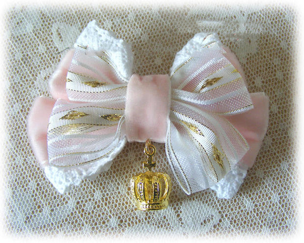 Foxcherry-Sweet Lolita Bow Lace Hairclip Multiple Colors pink  