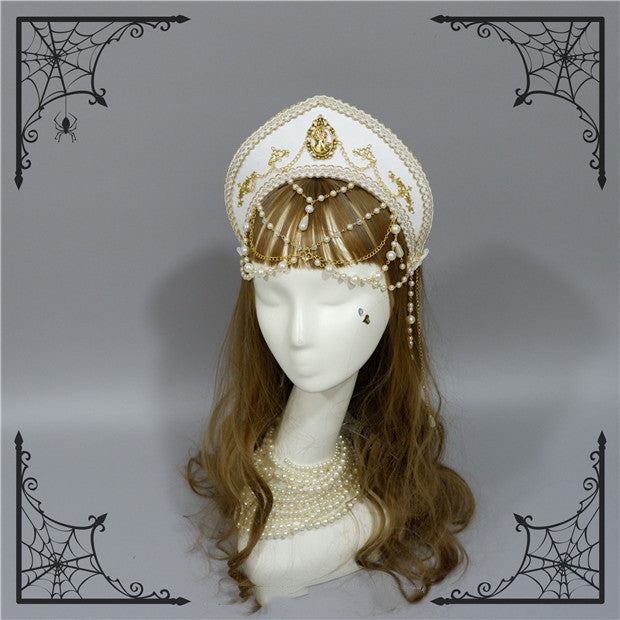 Foxcherry - Retro Lolita Gorgeous Bead Chain Headdress Multicolors white