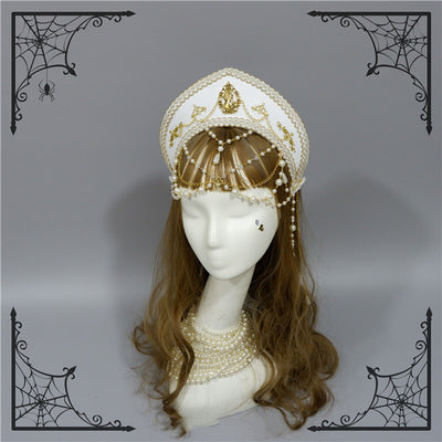 Foxcherry-Palace Retro Gorgeous Bead Chain Headdress Multicolors free size white 