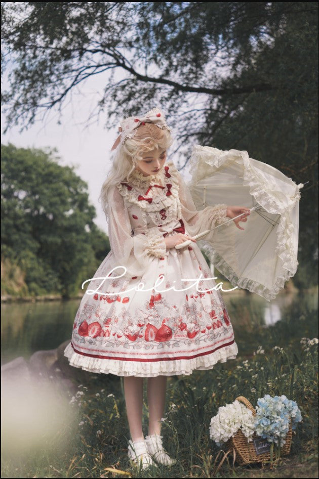 Bodhi Lolita - Strawberry Fruit Tea - Chiffon Long Sleeve Sweet Lolita Blouse