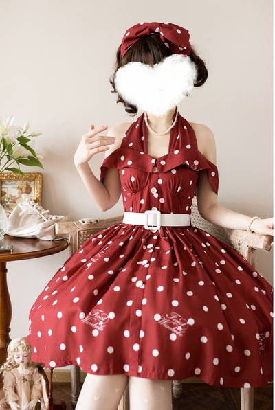 Forest Wardrobe~Miss Polka I~Vintage Summer Halter Dress   