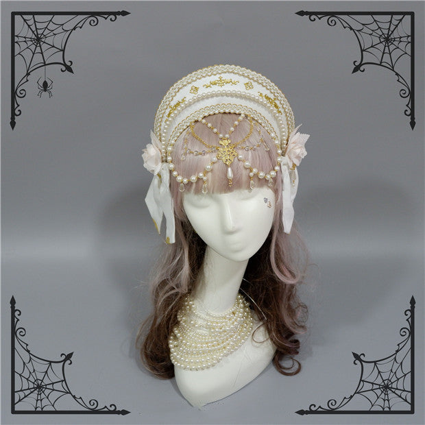 Fox Cherry-Lolita Palace Retro Gorgeous Flowers Headdress white