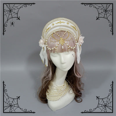 Fox Cherry-Lolita Palace Retro Gorgeous Flowers Headdress free size white 
