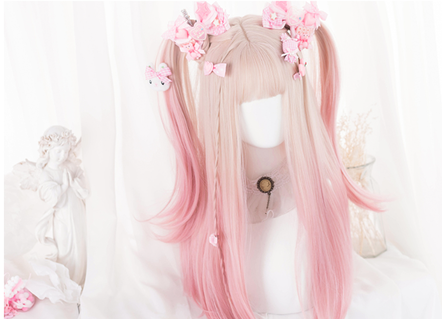 Hengji~Blonde Pink Gradient 60cm Long Curly Wave Wig   