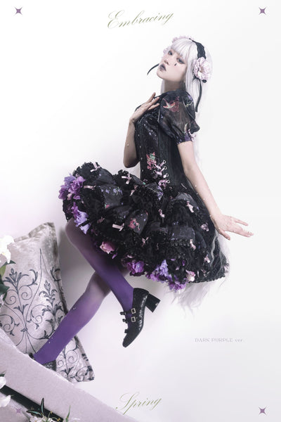 Sky Rabbit~Harvest Spring~Flower Petticoat Black and Dark Purple   