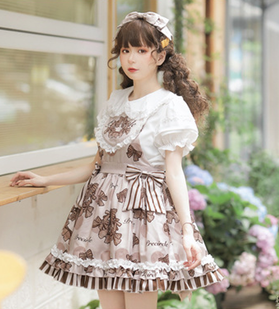 Eieyomi~Chocolate Garland~Kawaii Lolita Summer Dairy Salopette   