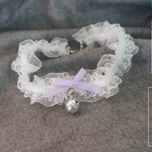 MaoJiang Handmade - Kawaii Lolita Lace and Bell Choker purple