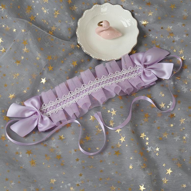 Manmeng - Light Purple Sweet Lolita KC Cuffs Hat mesh yarn white lace hairband+back clips