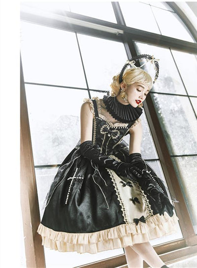 CastleToo~Starry Night Ballet~Black Gold Lolita Jumper Skirt   