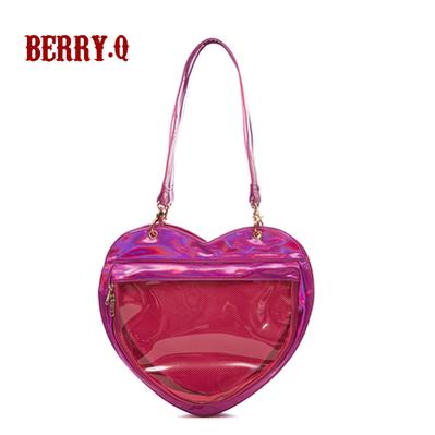 BerryQ~Casual lolita Ita Bag Transparent Heart-shaped Daily Bag laser pink  