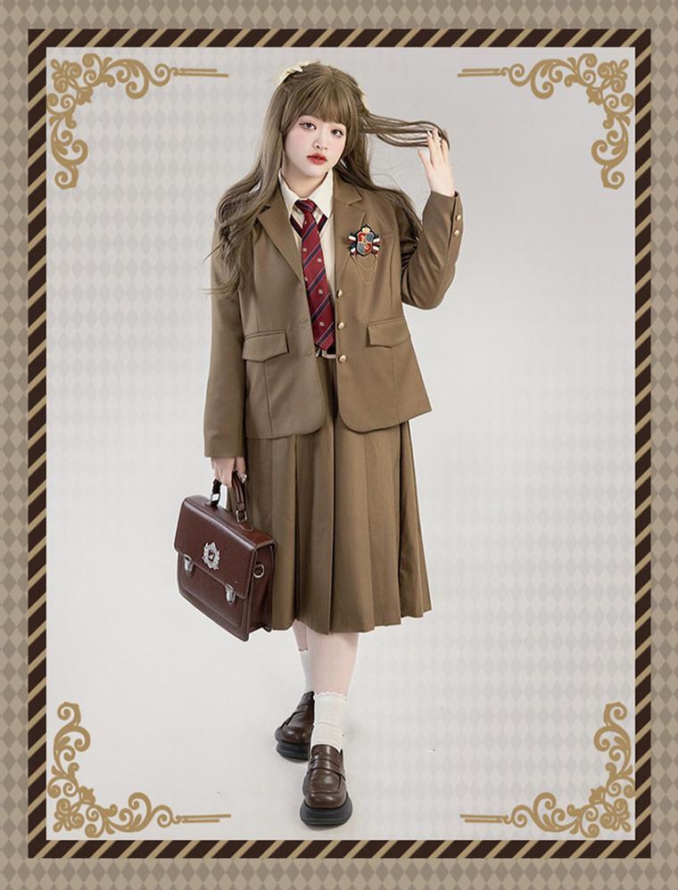 Yingtang~Plus Size Lolita JK Suit Royal College Vintage XL golden brown jacket 